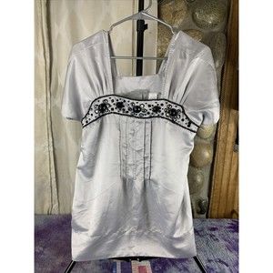 AUTH WORTHINGTON SHORT SLEEVE EMBELLISHED RHINESTONES BLOUSE NEW SILVER SZ M